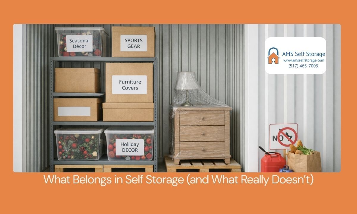 Checklist of what items belong in self storage and what items are not recommended