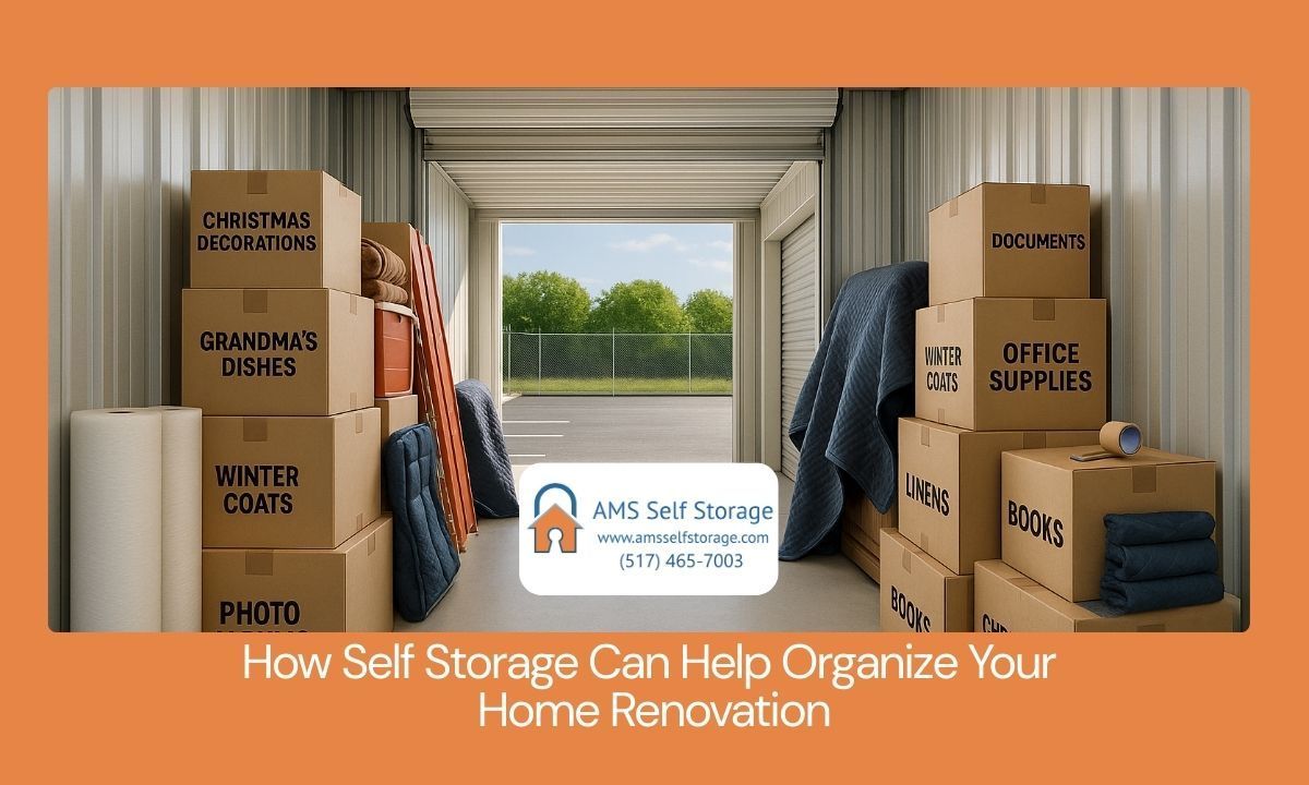 Self storage unit used during home renovation to protect furniture and gear