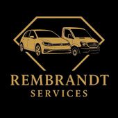 Logo: Gouden auto en busje in een geometrische vorm boven de tekst