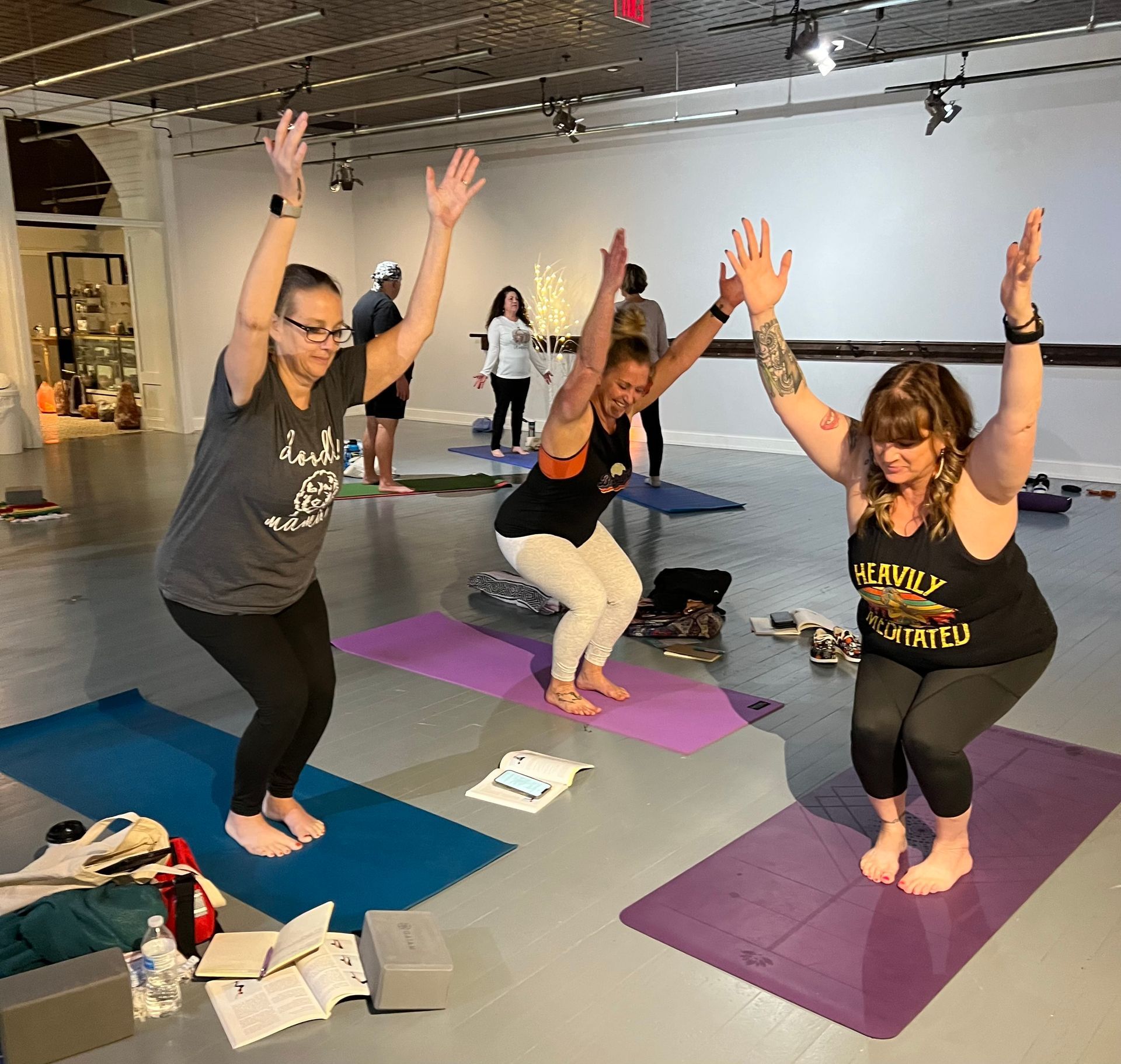 chair pose during yoga class