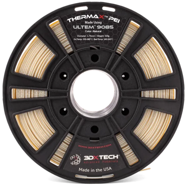 ULTEM™ 9085 resin from Sabic. This resin is FAA-approved for FST applications (Flame/Smoke/Toxicity) and meets FAR 25.853 and OSU 65/65 standards