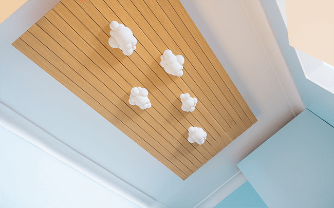 5 pcs 3D printed light install on a ceiling wall