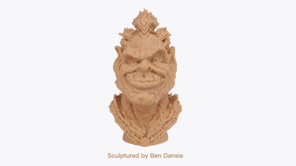 3D printed sculptured printed by UNIZ Ibee monochrome UV LCD 3d printer, it shows very fine texture in brown color