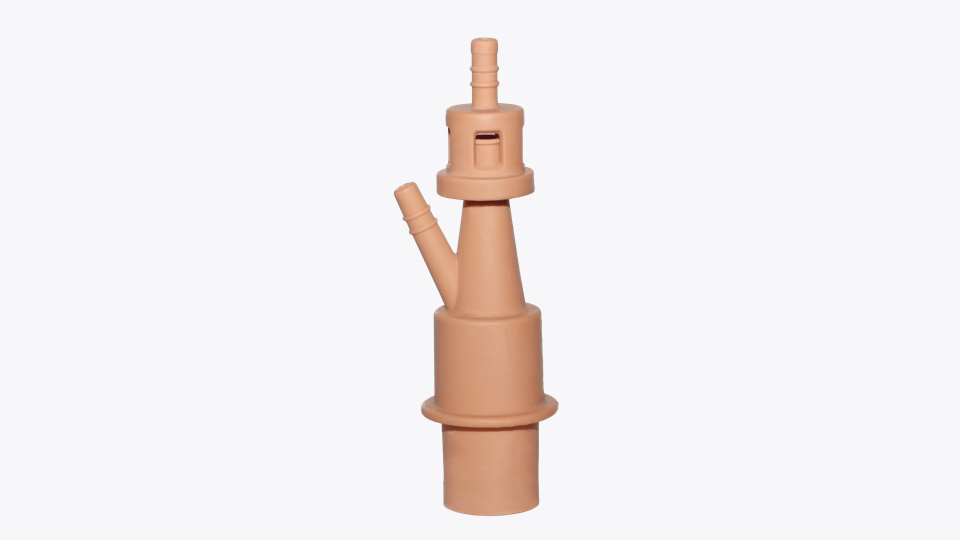 3D printed sculptured ventilator valve in brown color and smooth surface, thanks to UV LCD monochrome technology