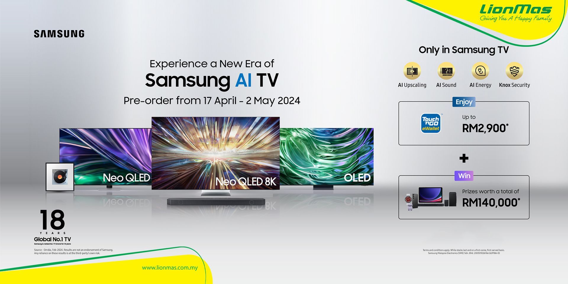 A samsung tv is being advertised on a white background.