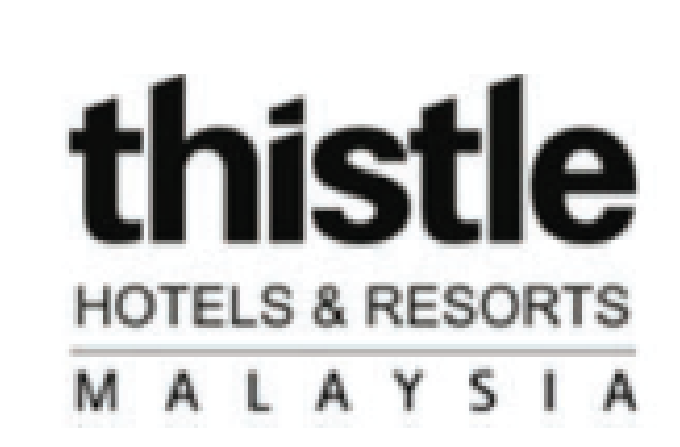 The logo for thistle hotels and resorts malaysia is black and white.