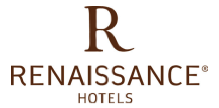 The renaissance hotels logo is brown and white on a white background.