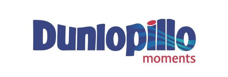 The dunlopillo moments logo is blue and red on a white background.