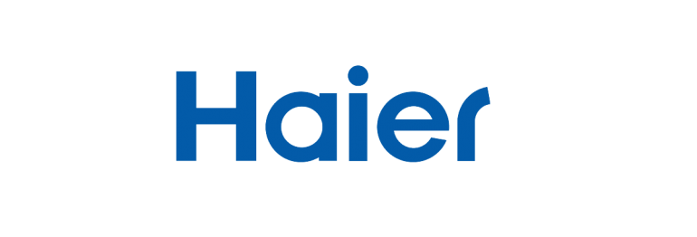 The haier logo is blue and white on a white background.