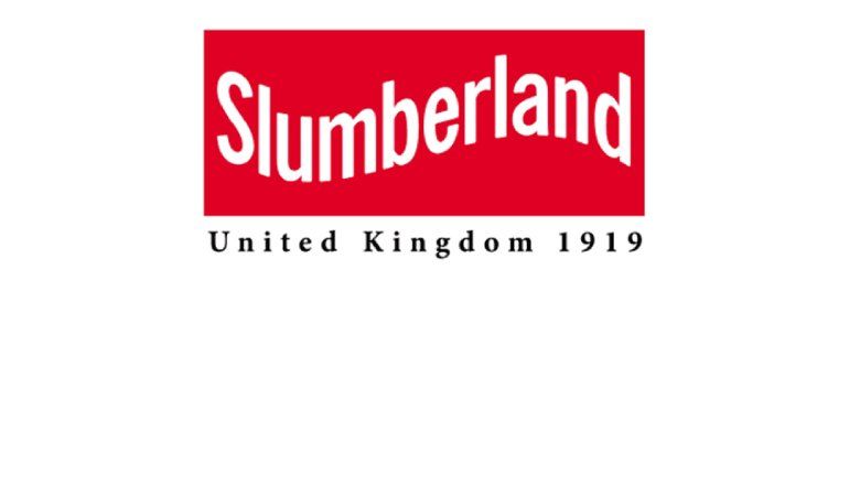 A red and white logo for slumberland united kingdom 1919