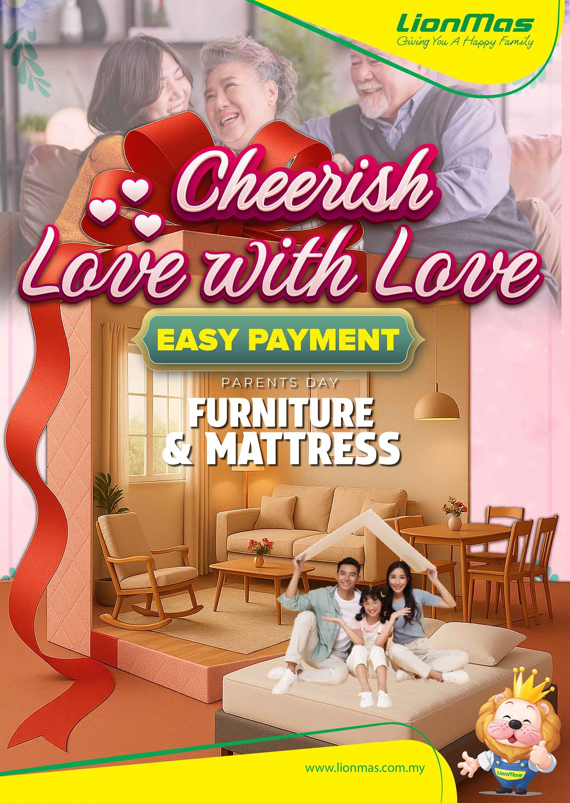 A family is sitting on a couch in a living room.