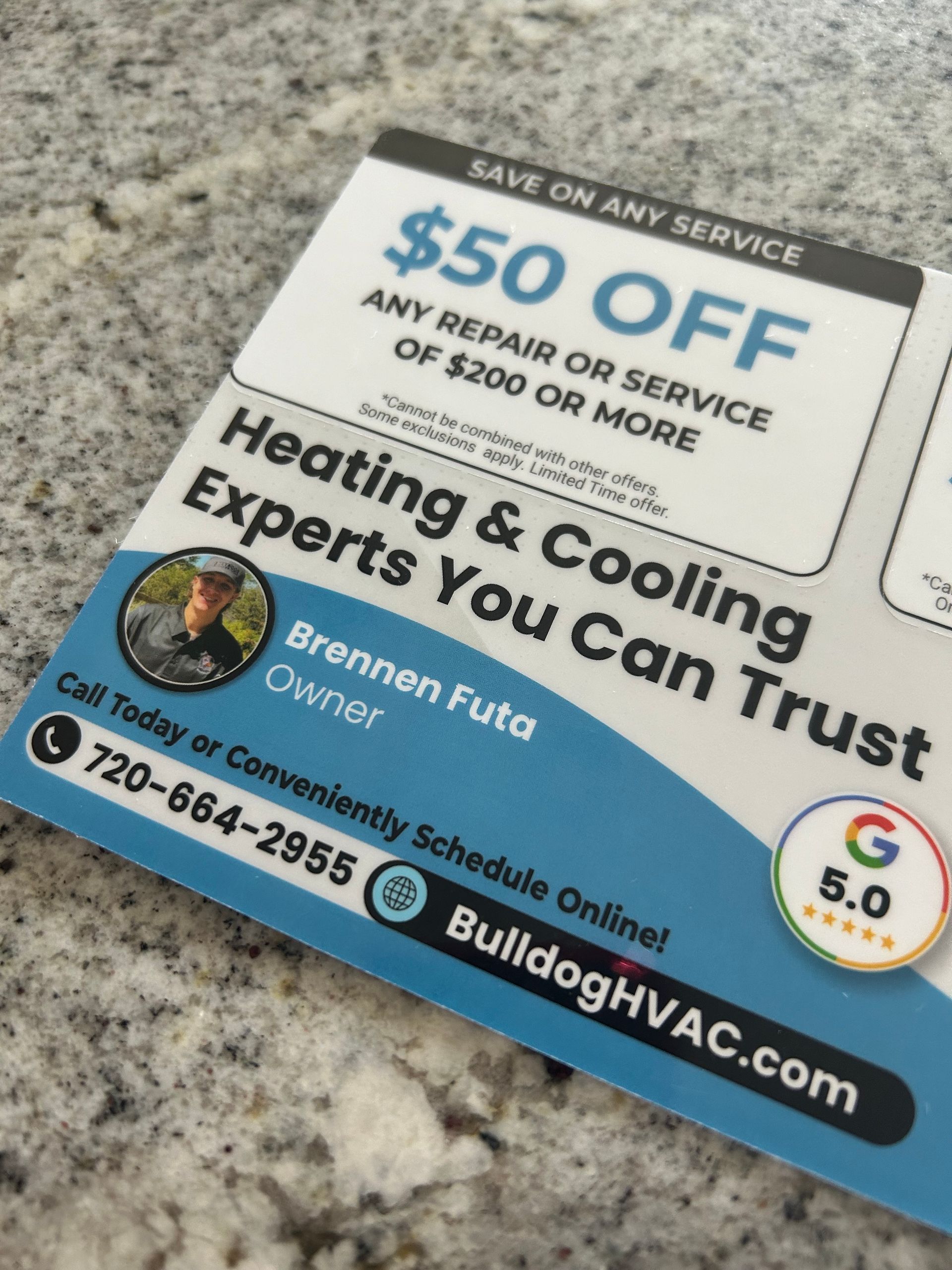 A coupon for $ 50 off heating and cooling experts you can trust