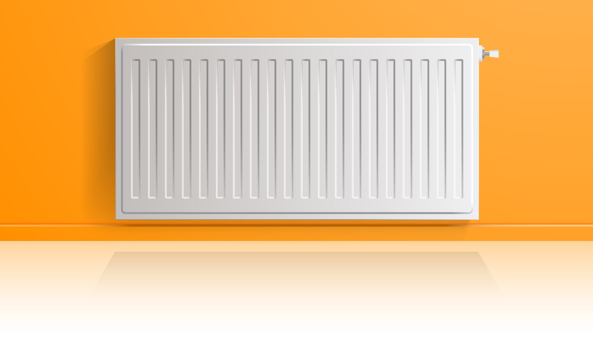 hot water radiator mounted on orange wall