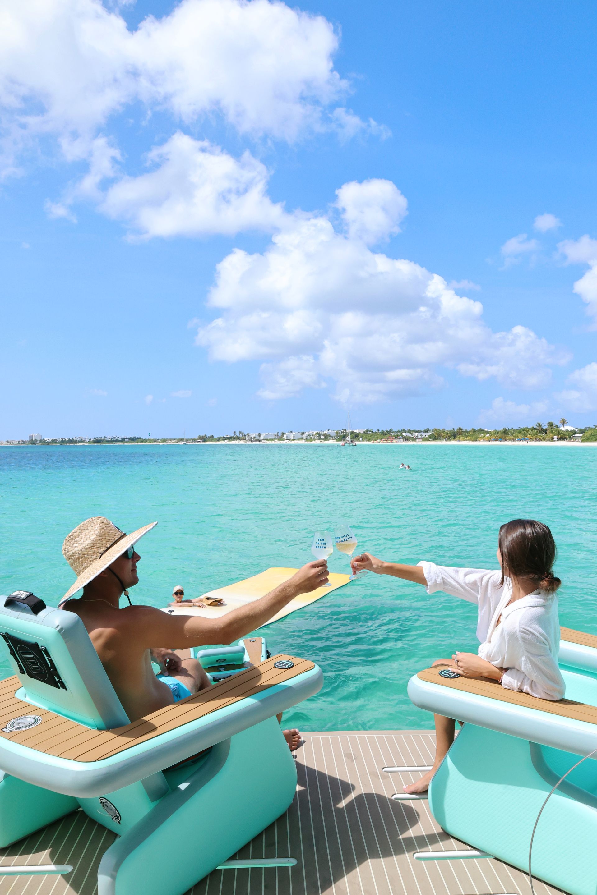 Arawak luxurious charters Leopard 53 feet boat side , crystal sea water