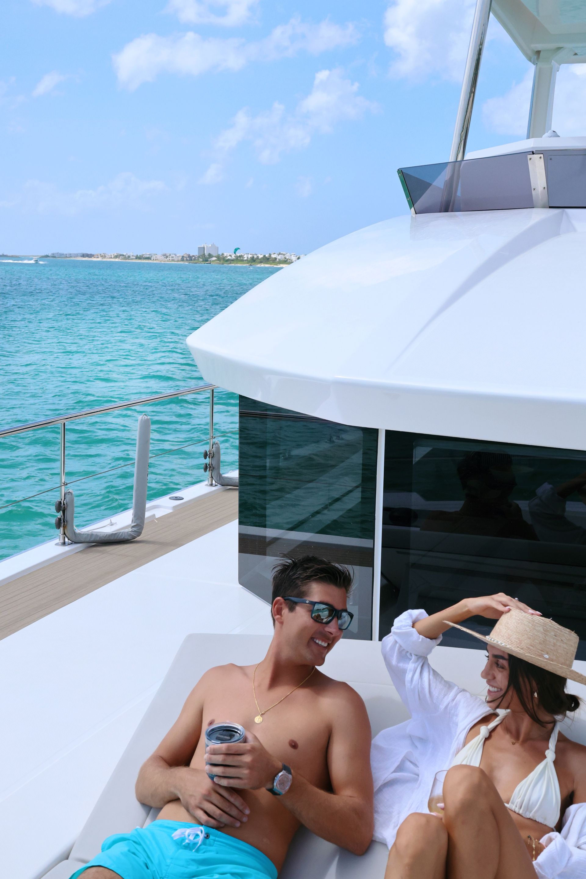 Guests enjoying their day charter on Arawak charters boat Leopard 53 feet, luxurious boat