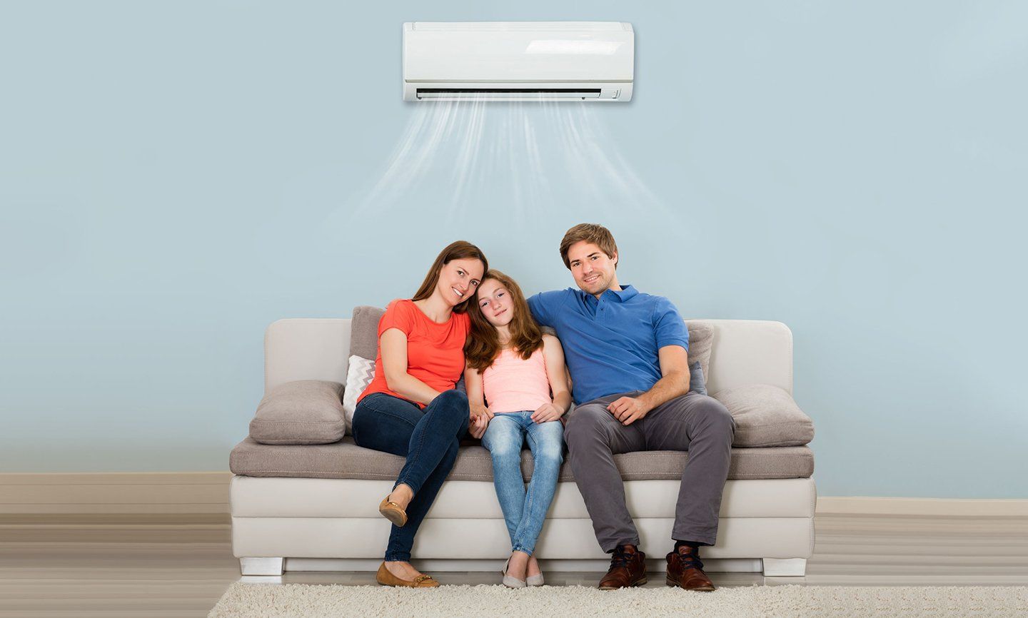 Family using air conditioner