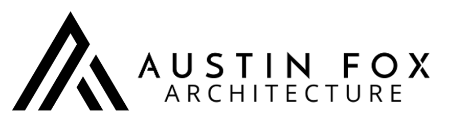 The logo for austin fox architecture is black and white.