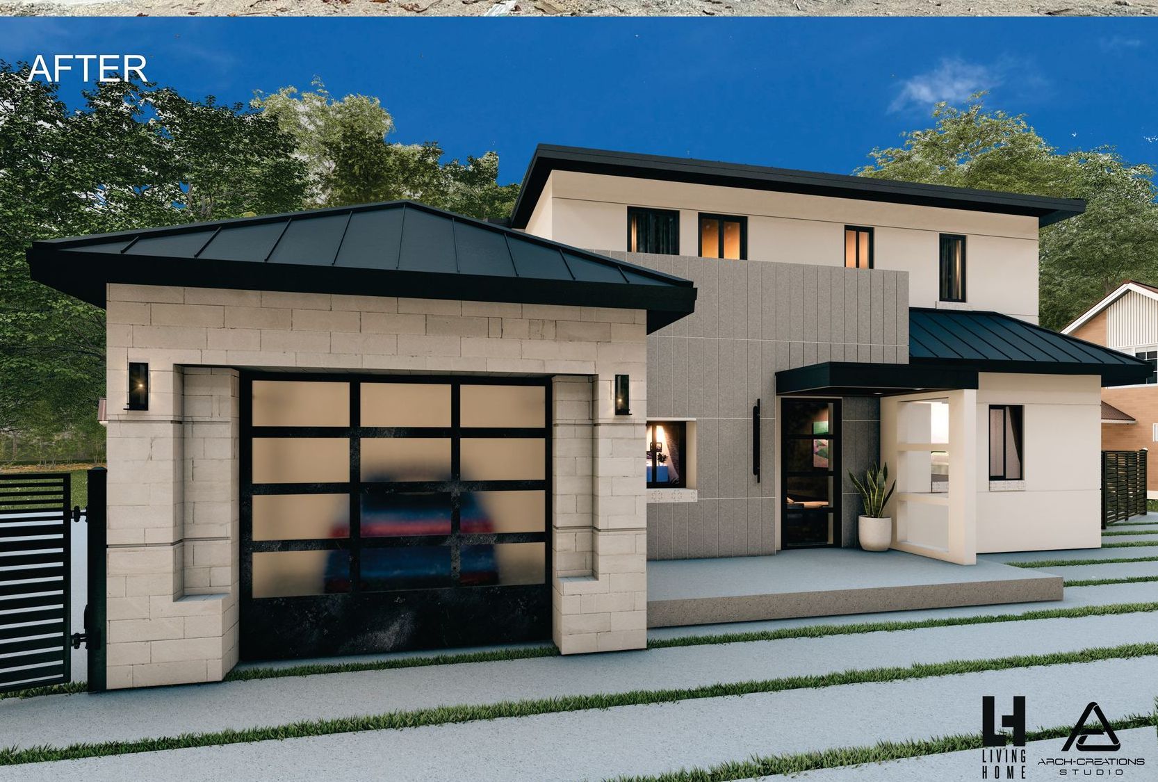 An artist 's impression of a house with a car parked in the garage