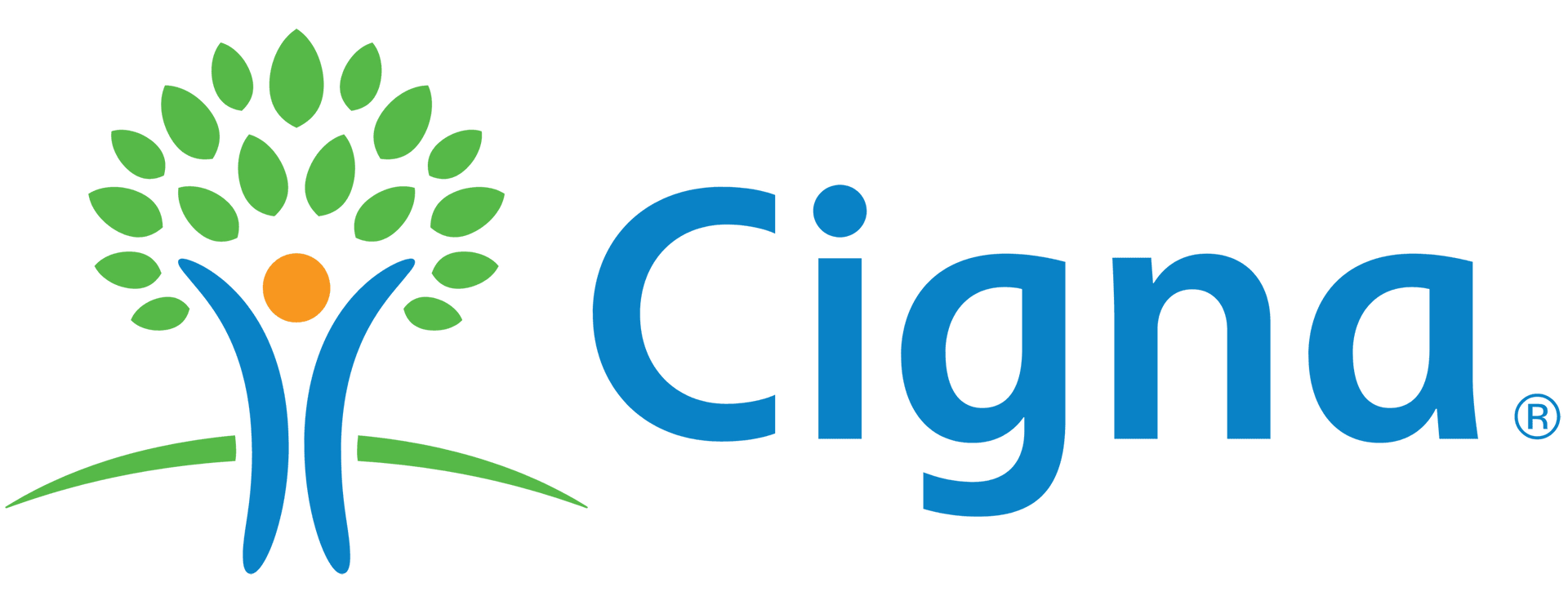 Cigna logo: green tree and person symbol with blue text.