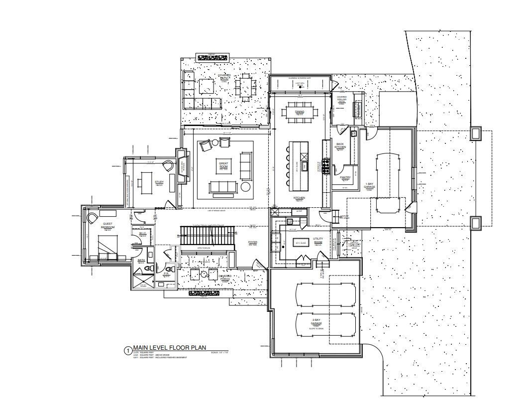 Architectural floor plan of a home, showing the layout of rooms, doors, and stairs.