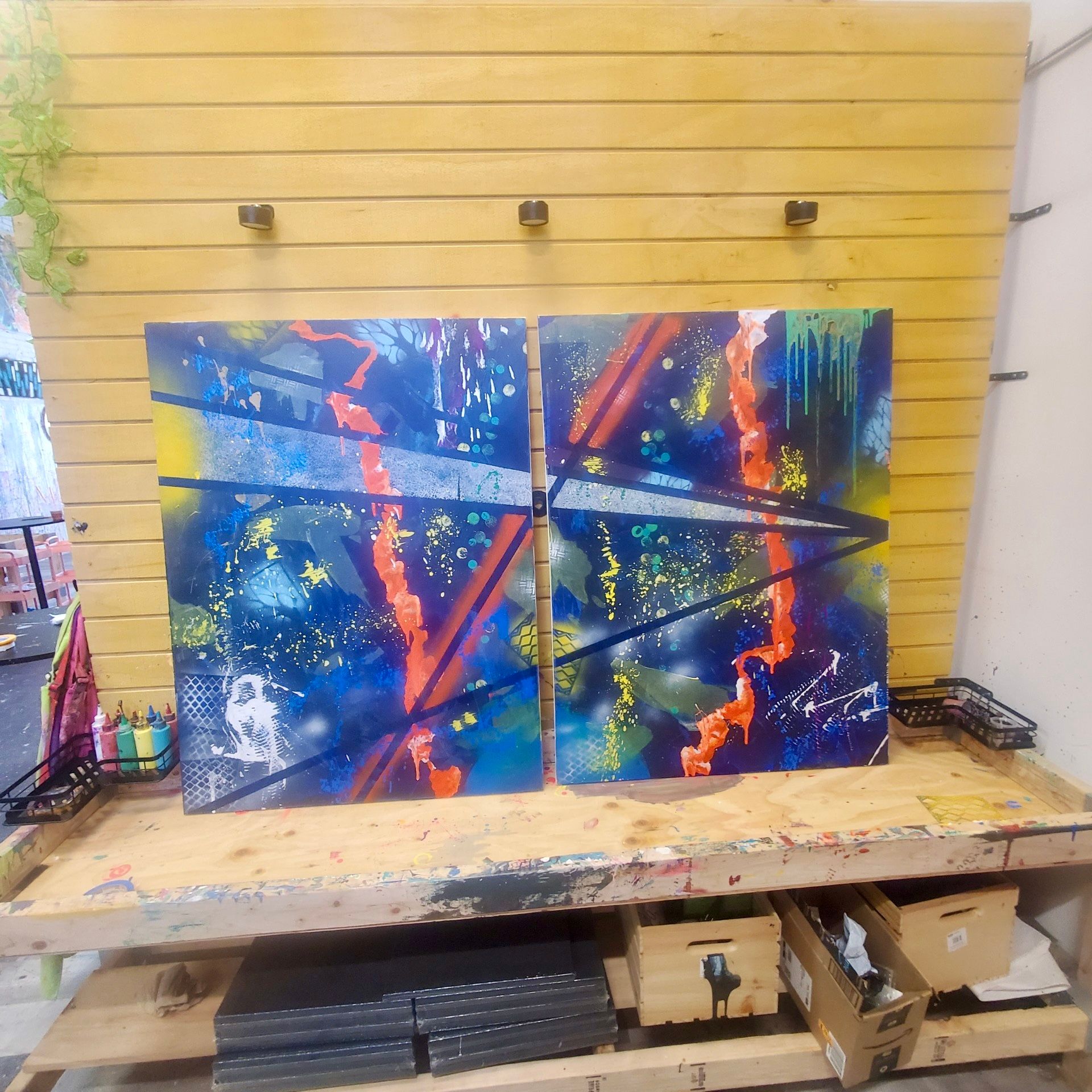 canvas filled with splatter art painting