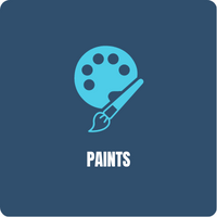 a blue icon of a palette and a brush on a blue background .