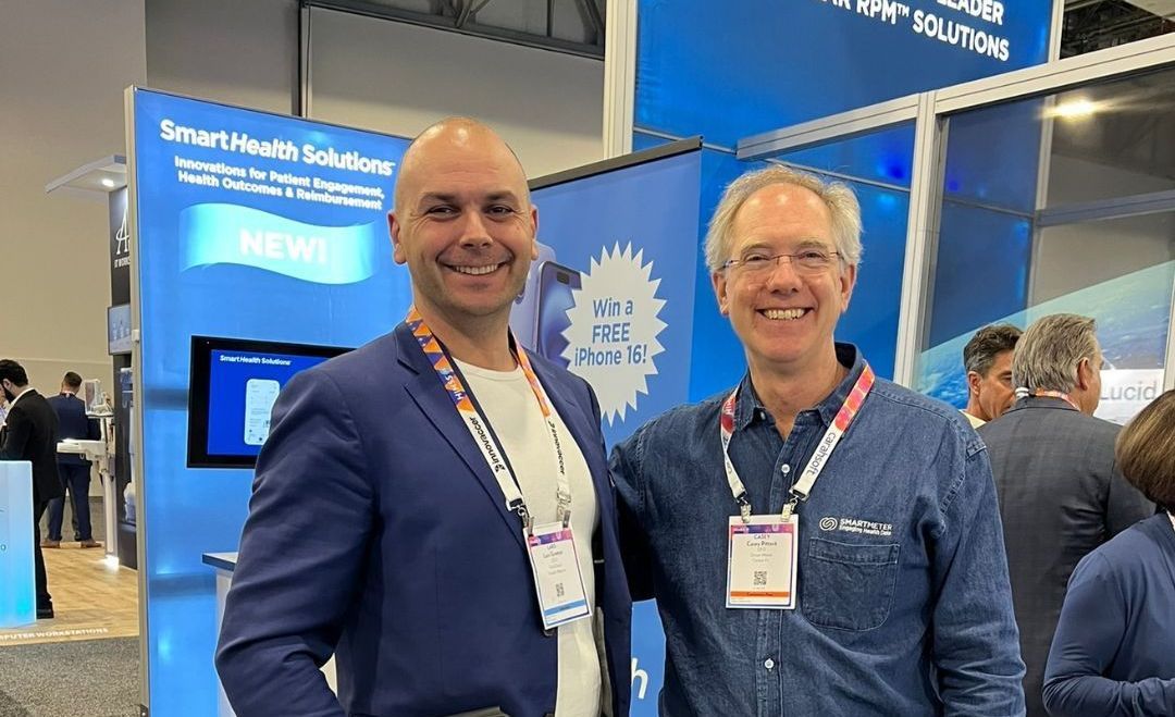 Lars Grieten, CEO of FibriCheck with Casey Pittock, CEO of Smart Meter at HIMMS conference