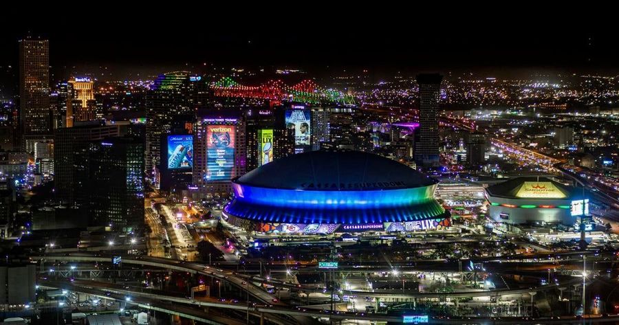 New Orleans lit up at night. Electrician NOLA