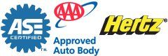 ASE certified, HERTZ rent car logo