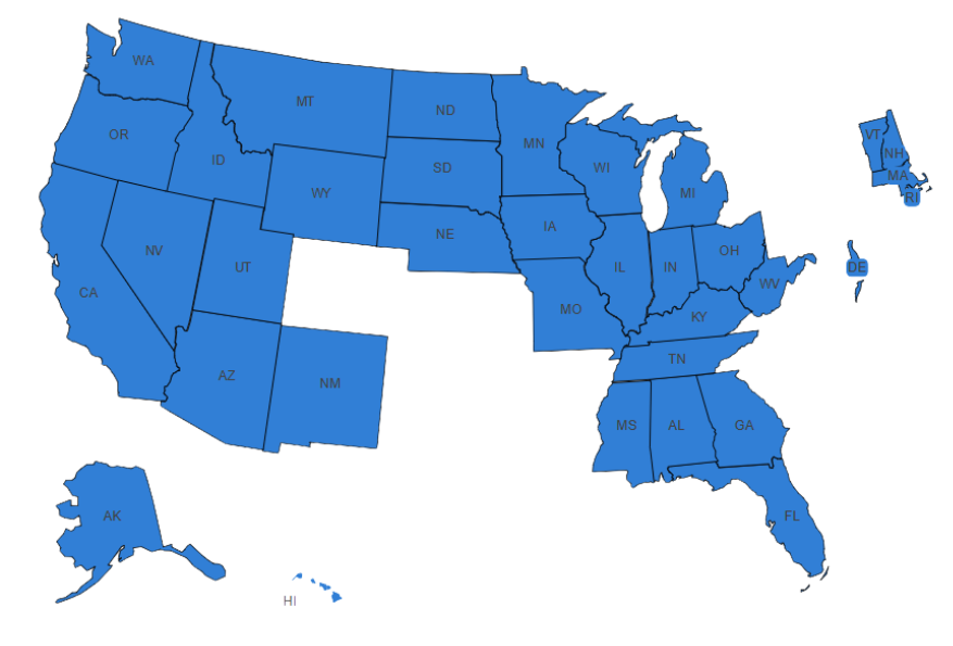 A blue map of the united states of america