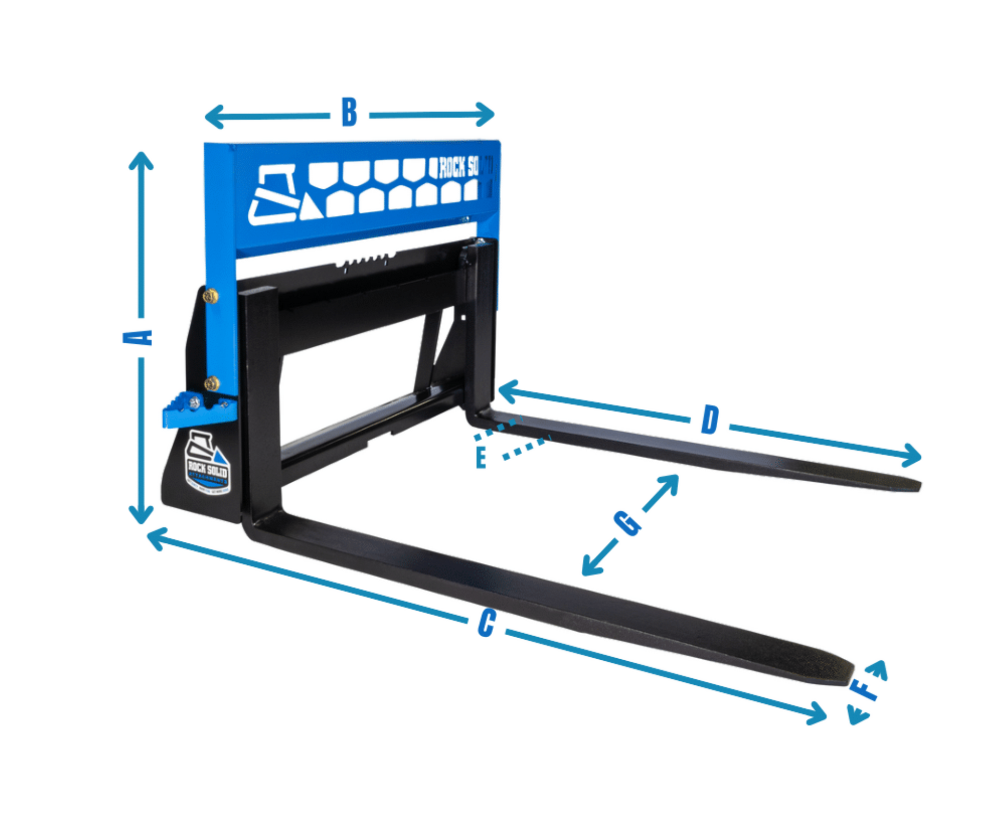 A pair of forklift forks with measurements on a white background.