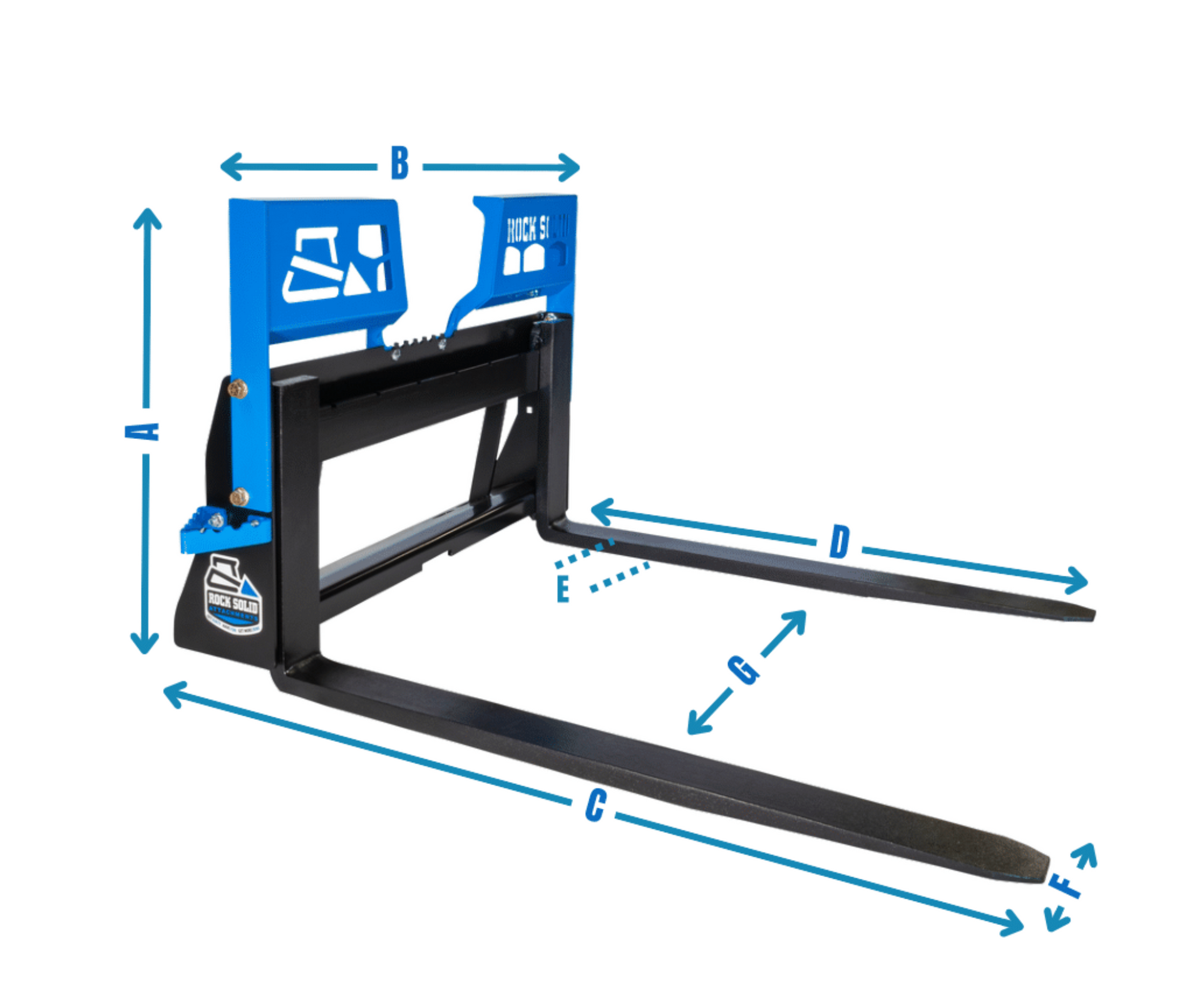 A pair of forklift forks with measurements on a white background.