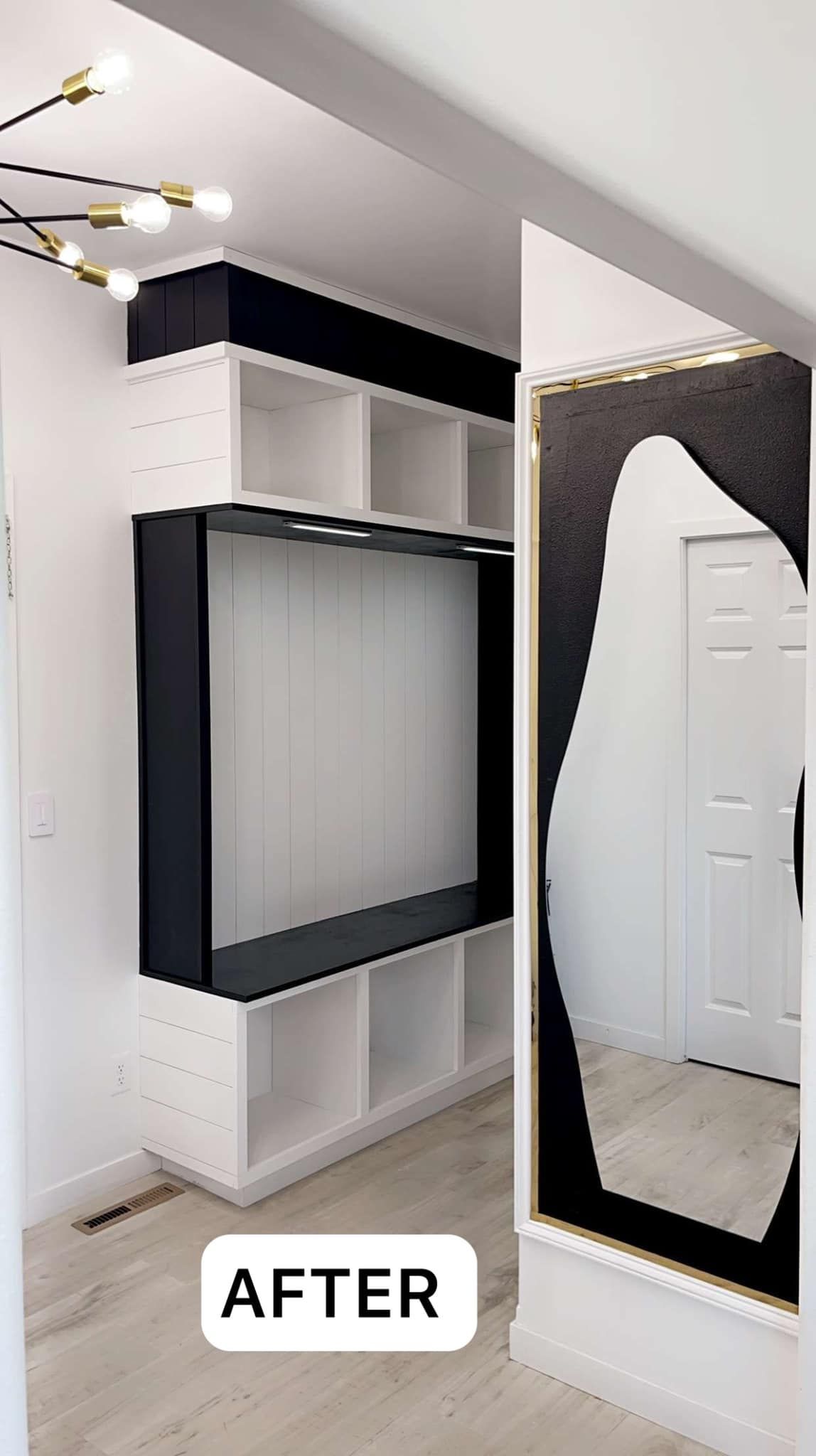 A picture of a room before and after being remodeled.