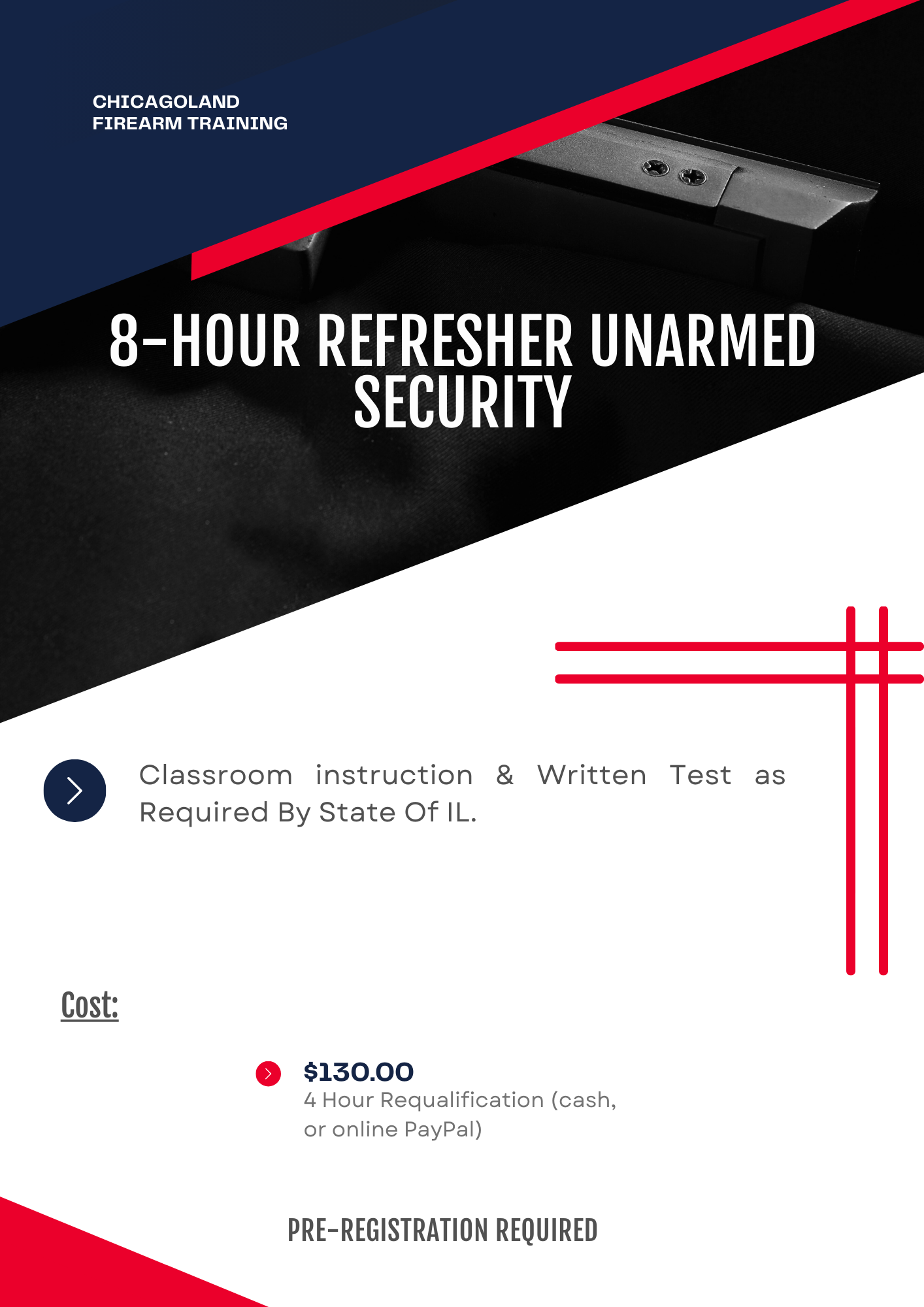 an advertisement for a 20 hour 2 day unarmed security course