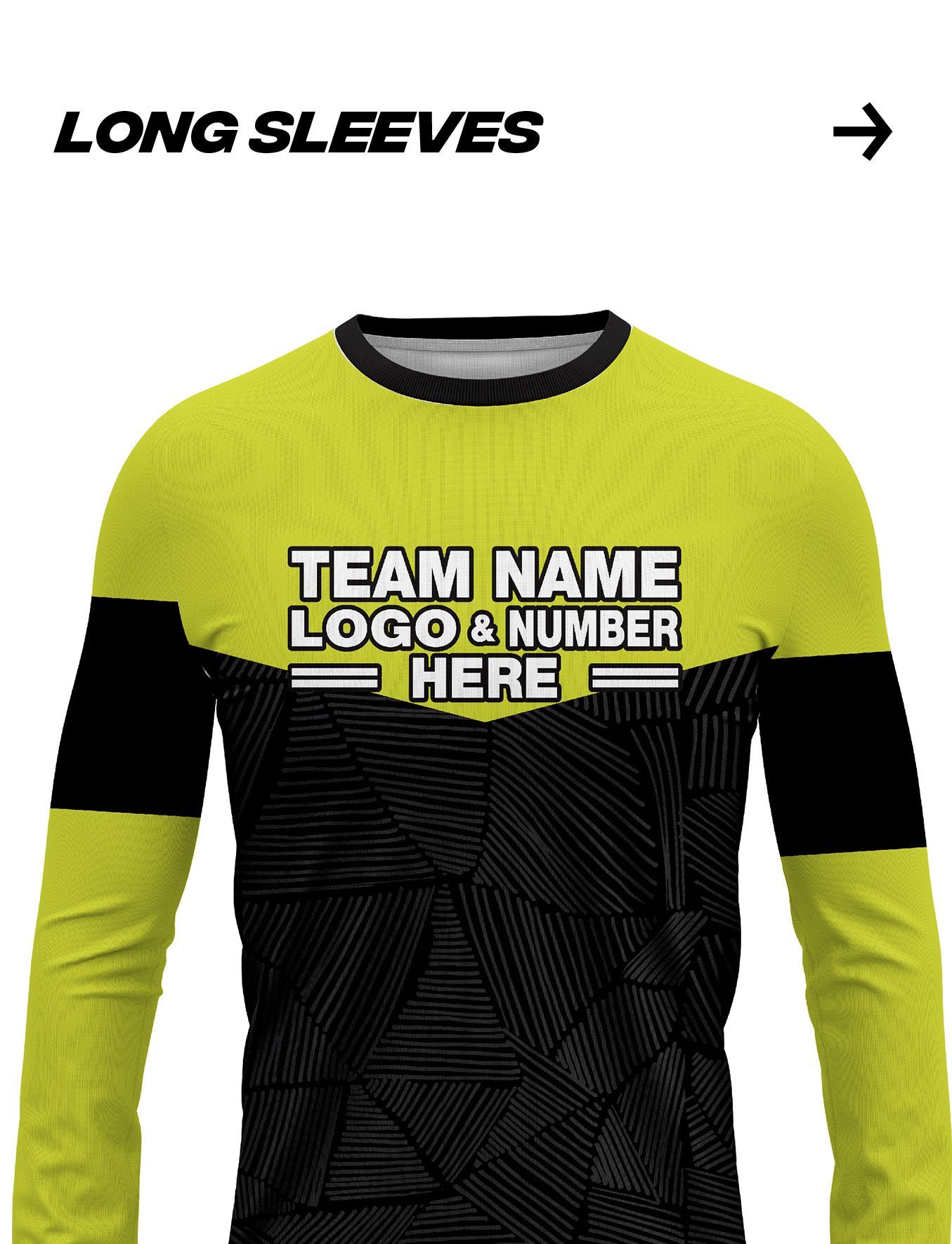 A yellow and black shirt with the words team name logo and number here on it