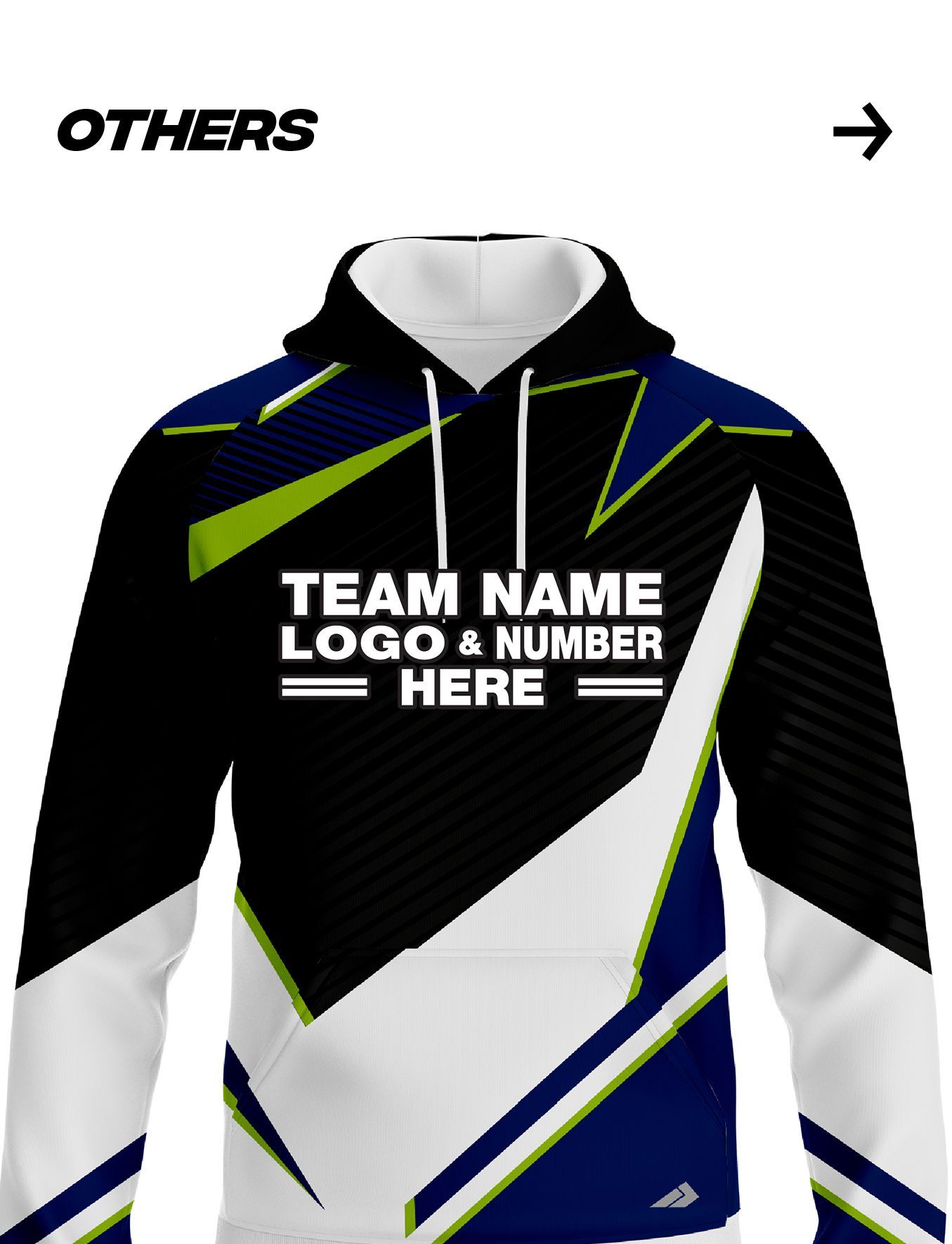 A hoodie with a team name logo and number on it.