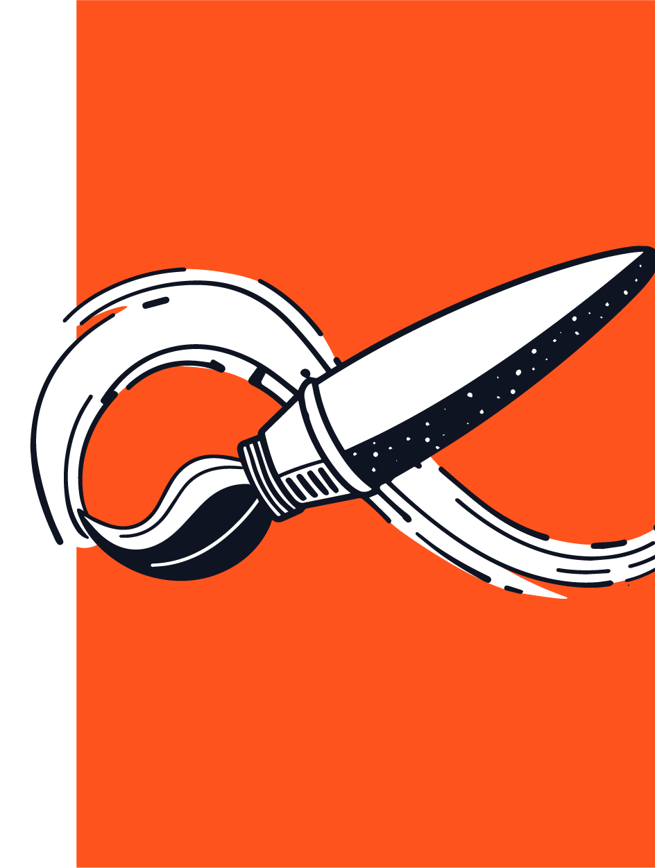 A black and white drawing of a brush on an orange background