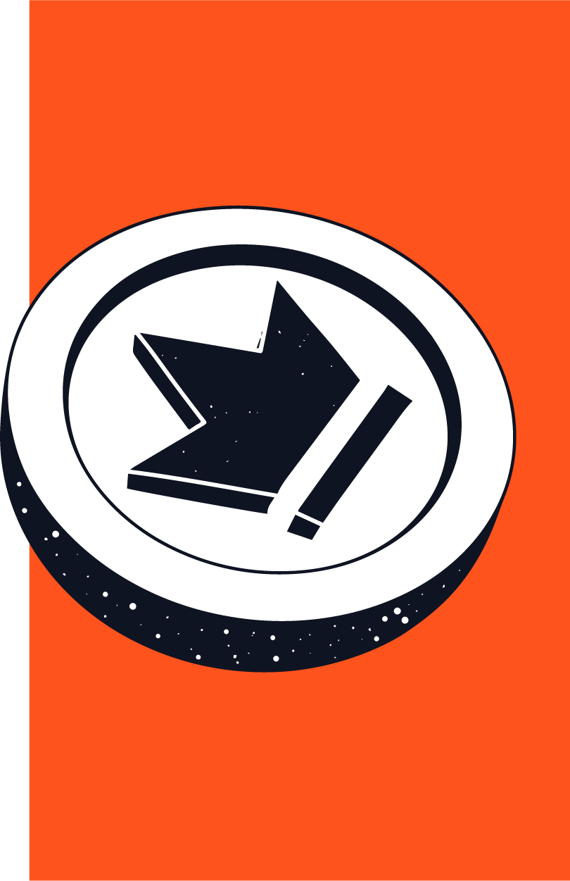A black and white circle with an arrow in it