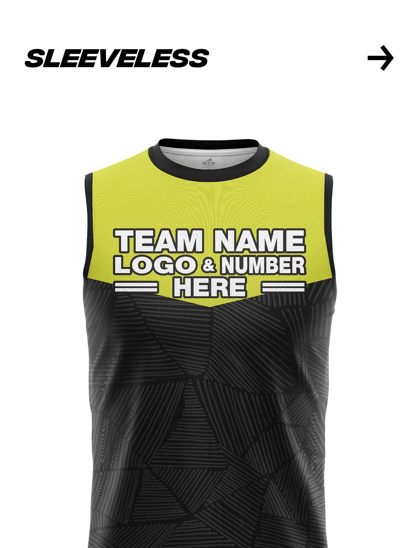 A black and yellow tank top with the words `` team name logo & number here '' on it.