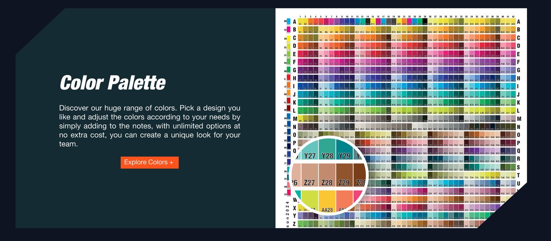A color palette is shown on a black background.