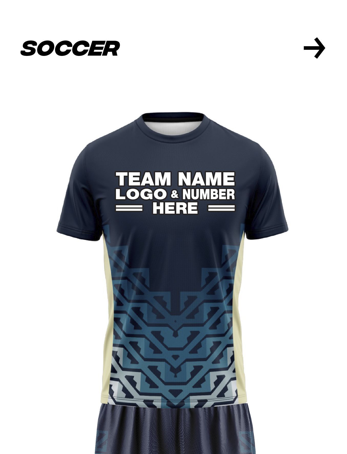 A soccer jersey that says team name logo and number here