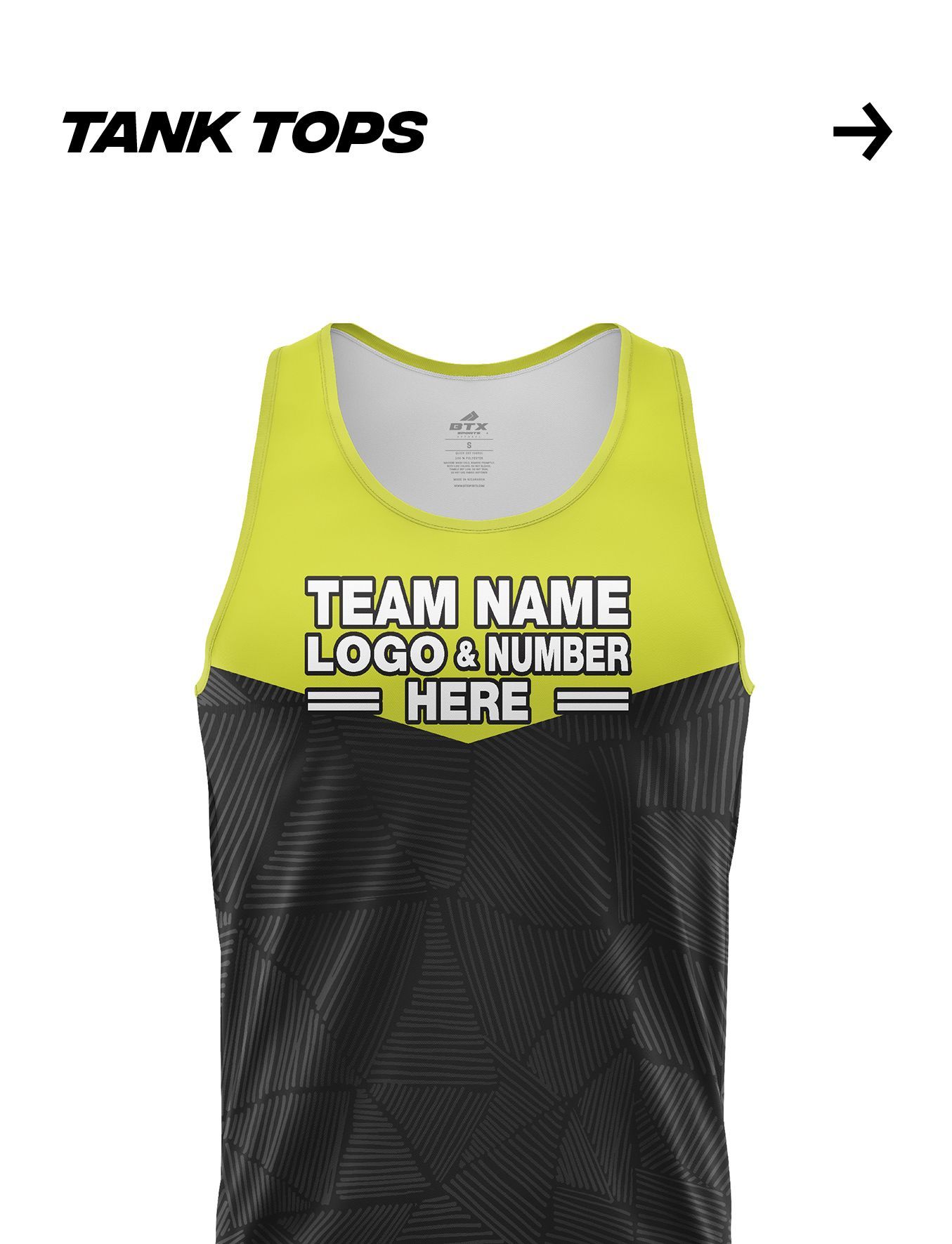 A tank top with the words `` team name logo & number here '' on it.