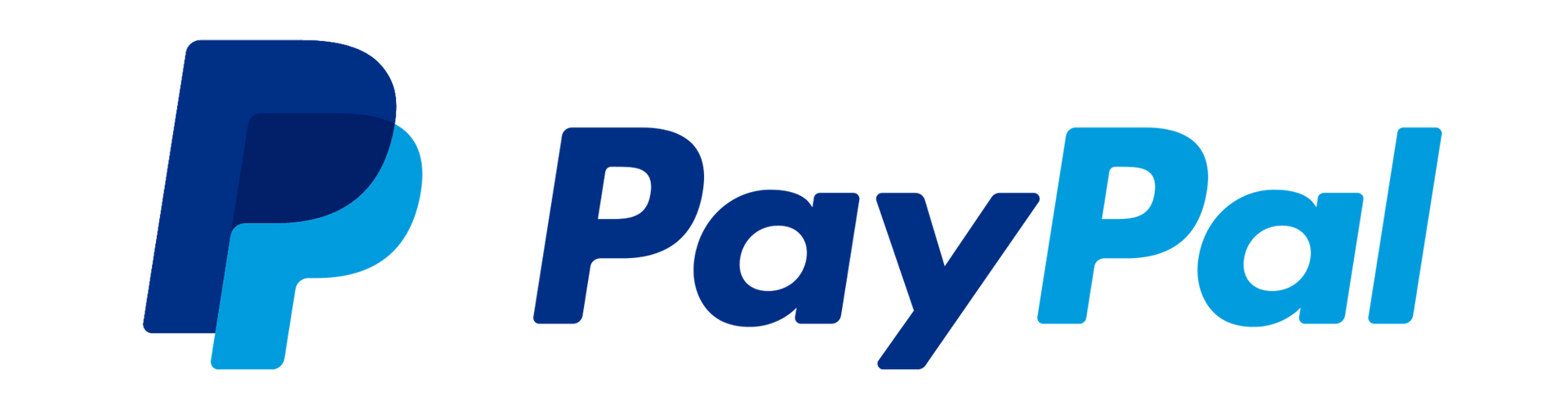 A blue and white paypal logo on a white background