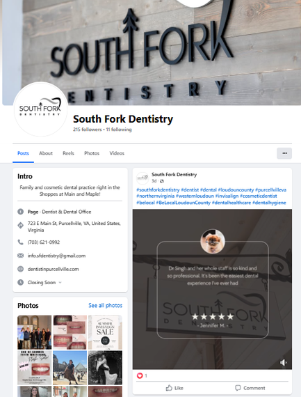 South Fork Dentistry Facebook page with logo and reviews, location in Parachute, CO.