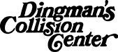 a black and white logo for dingman 's collision center .