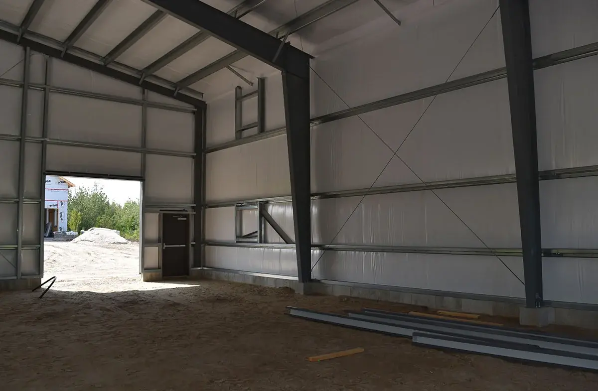 The inside of a building with the door open