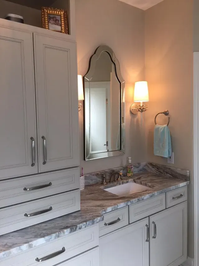 Countertop Shower Room With Mirror — Louisville, KY — ELeet Stone Countertops