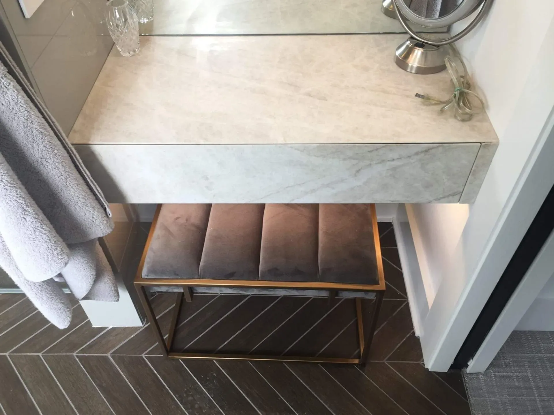 Countertop In Front Of The Mirror — Louisville, KY — ELeet Stone Countertops