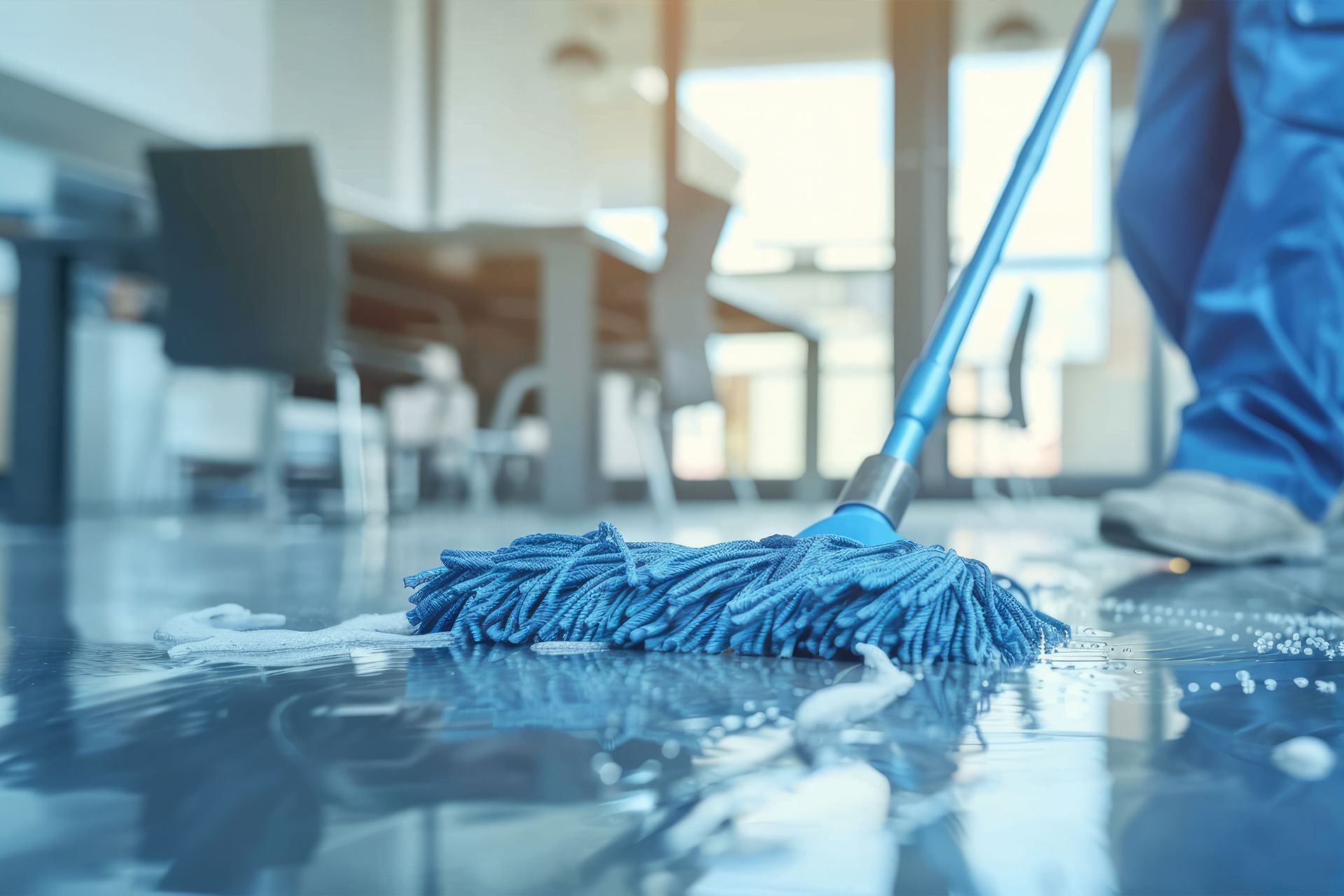 A man is using a vacuum cleaner to clean a carpet in a living room.