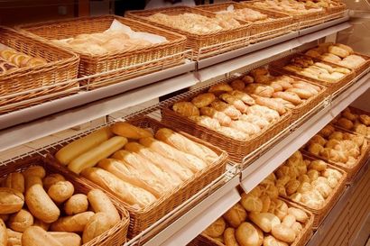 Variety of baked products at a supermarket